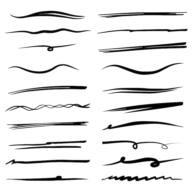 Vector hand drawn set of divider underline curly swishes swashes swoops swirl signature highlight text