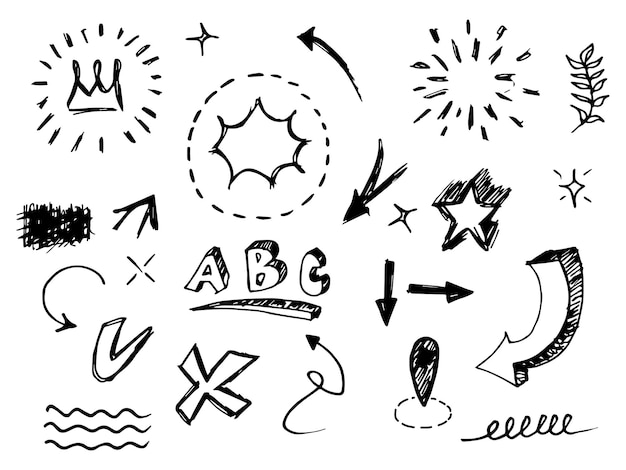 Ручно нарисованный набор элементов дизайна doodle использование для концептуального дизайна векторной иллюстрации