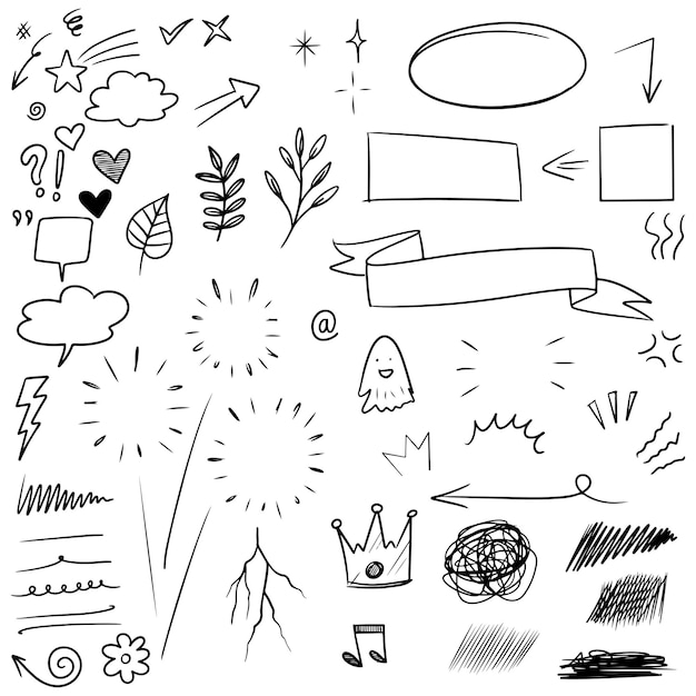 Vector hand drawn set doodle elements for concept design isolated on white background vector illustration