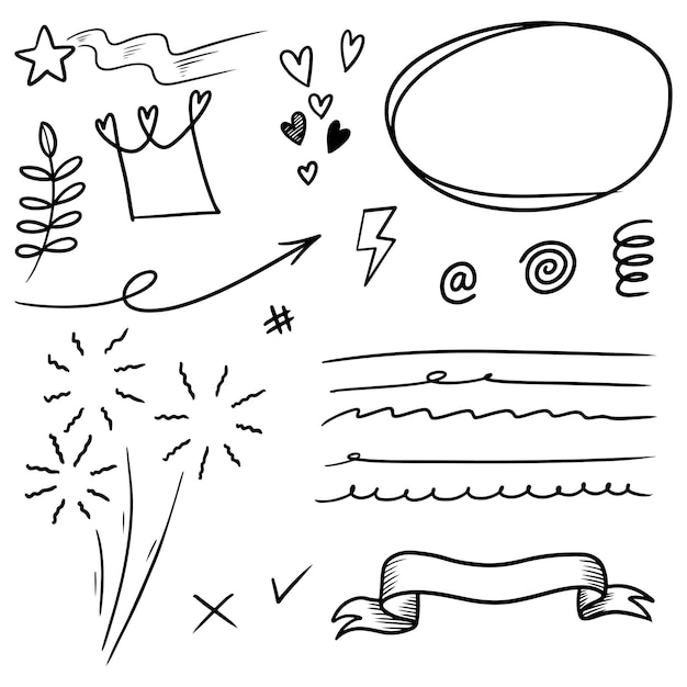 Vector hand drawn set doodle elements for concept design isolated on white background. vector illustration.