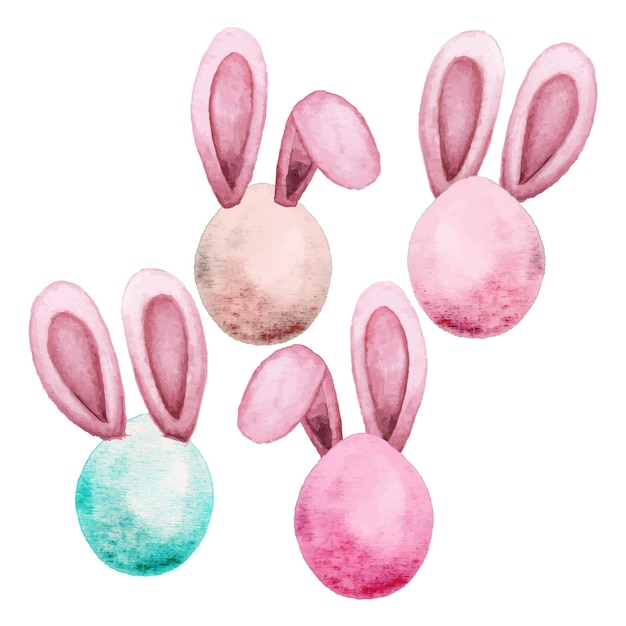 рисованный набор пасхальных яиц с ушами кролика