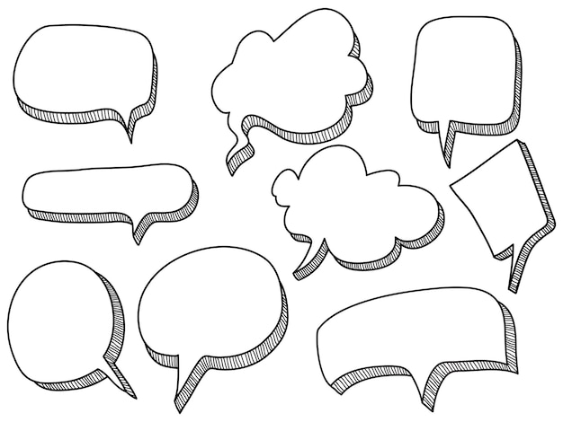 Hand drawn Set of empty comic speech bubbles vector doodle element illustration