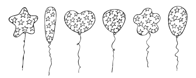 Hand drawn set of flying balloon illustration birthday party doodle holiday clipart