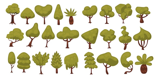 Hand drawn set of forest tree nature plant objects elements vector illustration