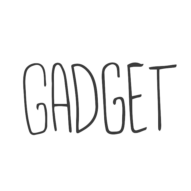 Hand drawn set of gadgets doodles with blue lettering in vector