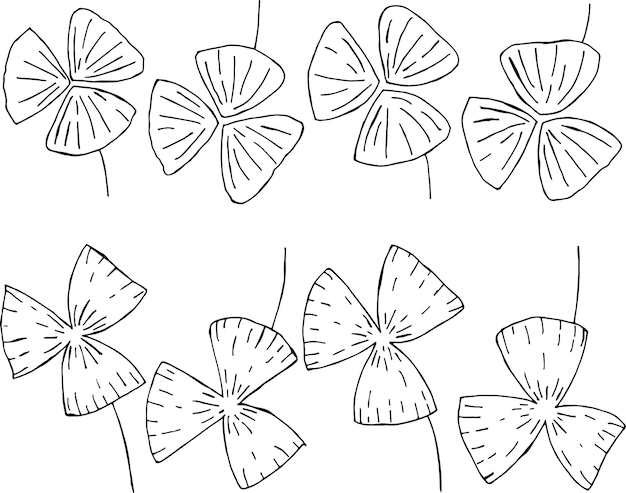 Insieme disegnato a mano di foglie e fiori collezione di elementi floreali liner
