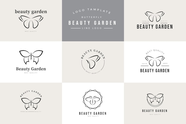 Hand drawn set logo tamplate butterfly branding logo collection