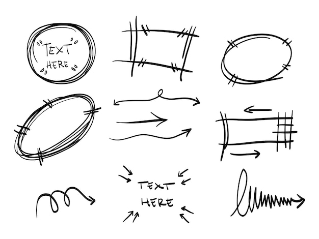 ベクトル 抽象的な落書き要素の手描きのセットは、白い背景のベクトル図に分離されたコンセプト デザインに使用します