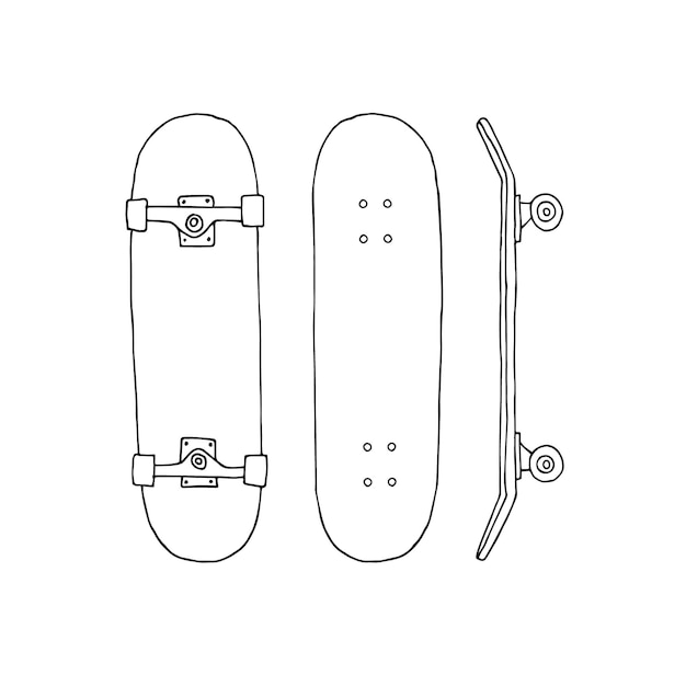 ベクトル 白い背景で隔離のスケートボードの手描きセット