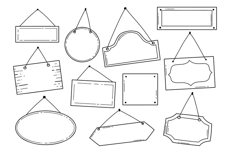 Hand drawn set of open and closed door sign Doodle sketch style Shop door or window open label Vector illustration