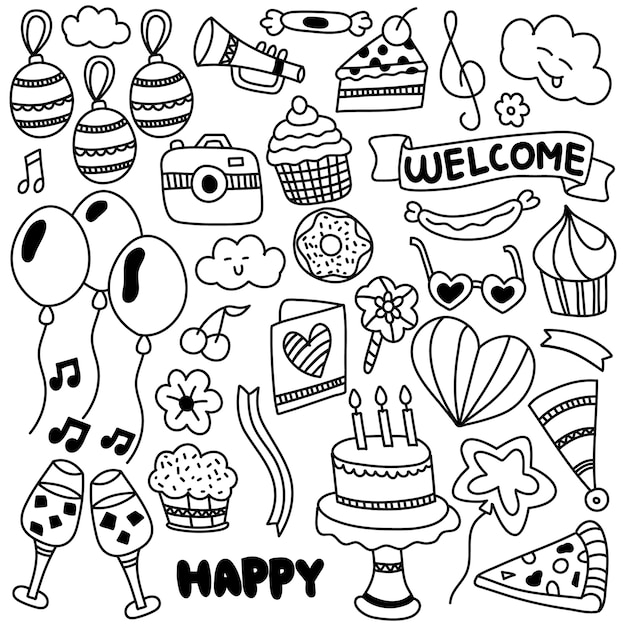 Vector hand drawn set of party ornament