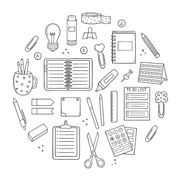 A stack of books and pencils. Drawing stationery on the table in doodle  style. 6853633 Vector Art at Vecteezy