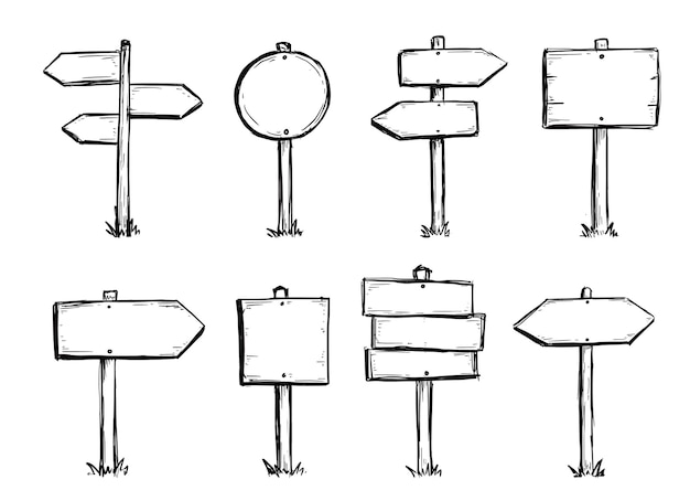 Hand drawn set of road direction sign