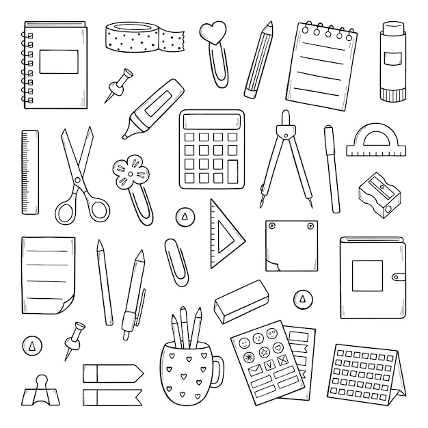 Set of doodle stationery office supplies Vector Image