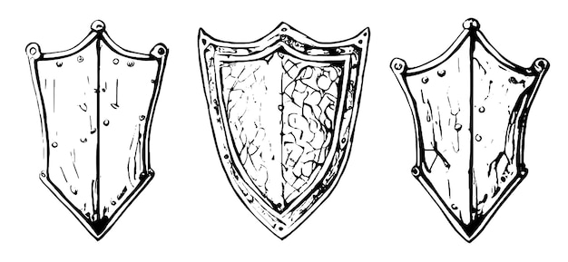 Vector hand drawn set of shields