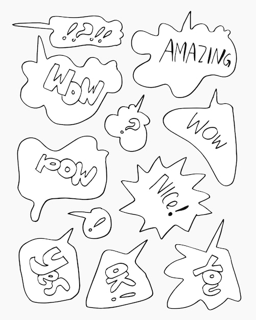 Hand drawn set of speech bubbles.doodle style.