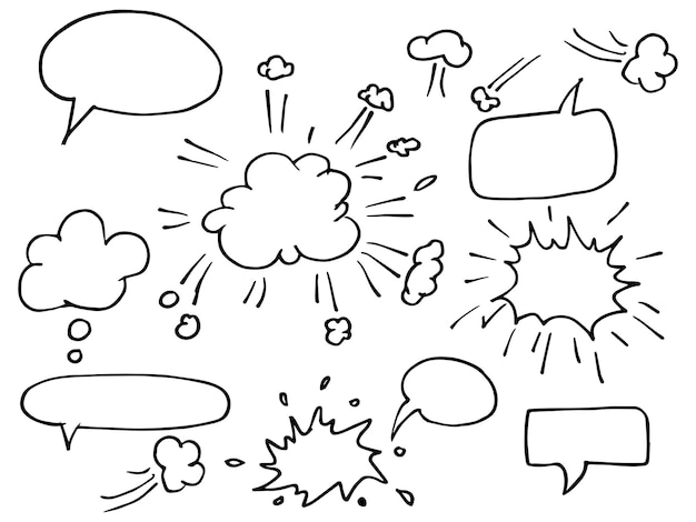 Hand drawn set of speech bubbles doodle Vector illustration