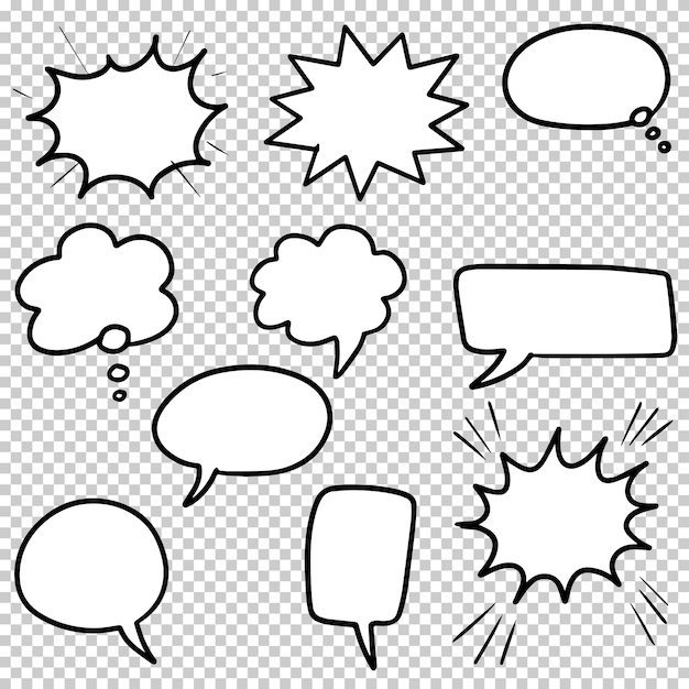 Hand drawn set of speech bubbles isolated . Doodle set element. Vector illustration.