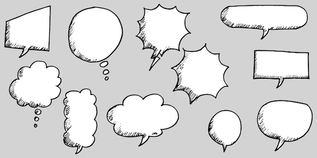 Hand drawn set of speech bubbles isolated . Doodle set element. Vector illustration.