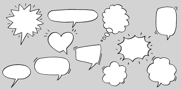 Vector hand drawn set of speech bubbles isolated . doodle set element. vector illustration.
