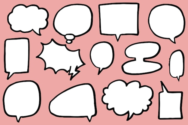 Hand drawn set of speech bubbles isolated Doodle set element Vector illustration