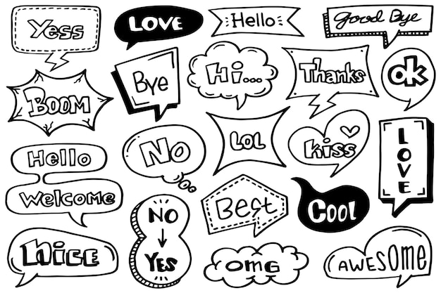 Hand drawn set of speech bubbles isolated Doodle set element Vector illustration