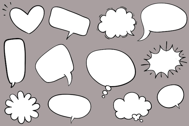 Hand drawn set of speech bubbles isolated doodle set element vector illustration