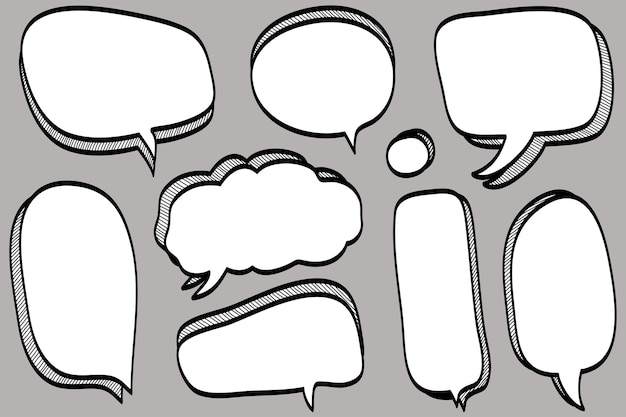 Hand drawn set of speech bubbles isolated doodle set element vector illustration