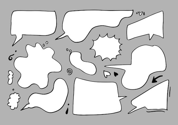 회색 배경에 고립 된 연설 거품의 손으로 그린 세트