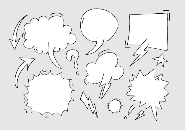 Hand drawn set of speech bubbles isolated on white background