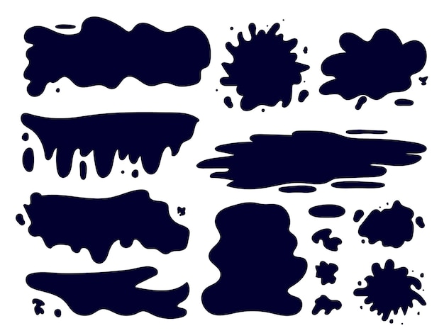 Vector hand drawn set of splashes of ink, paints of various shapes. design element for stickers, label, banner, icon design. vector illustration, imitation of feather and brush drops.