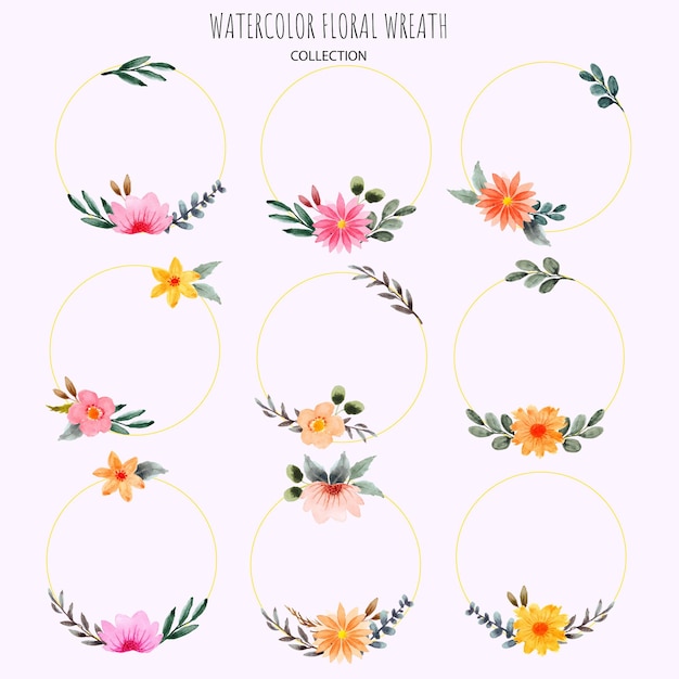 Hand drawn set of spring floral wreath