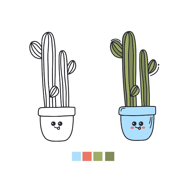 Hand drawn set of succulents or cacti in pots Doodles elements