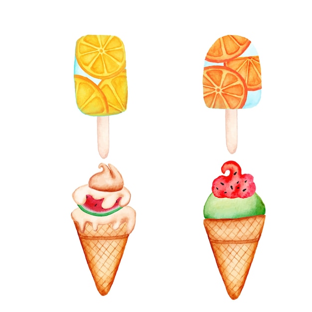 Hand drawn set of summer ice cream collection