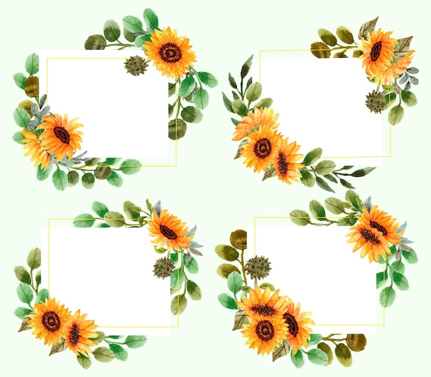 hand drawn set of summer sunflower frame