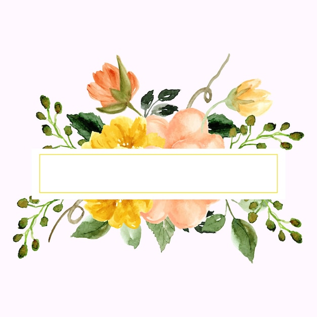 夏の黄色と桃の花のフレームの手描きのセット