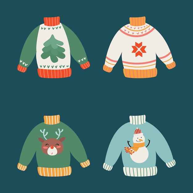 Vector hand drawn set of ugly sweater party