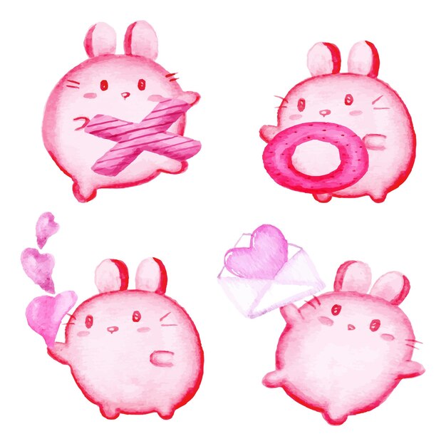 Hand drawn set of valentine bunny element