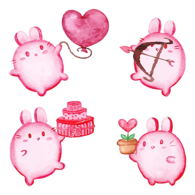 Hand drawn set of valentine bunny with love