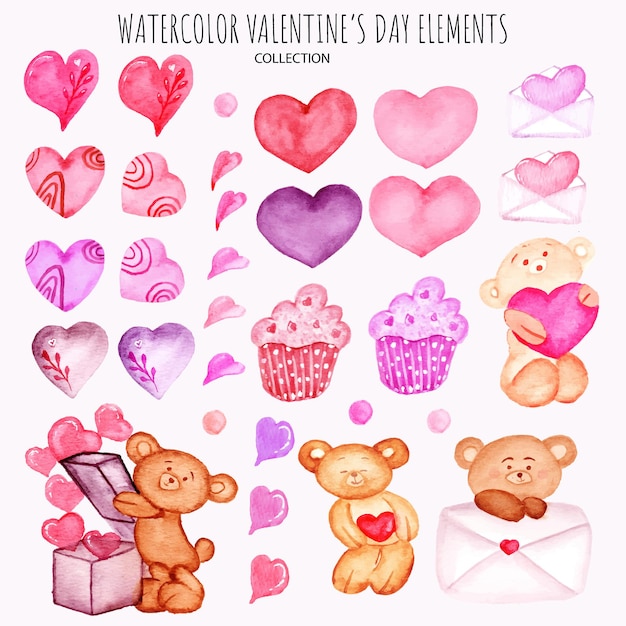 hand drawn set of valentine elements