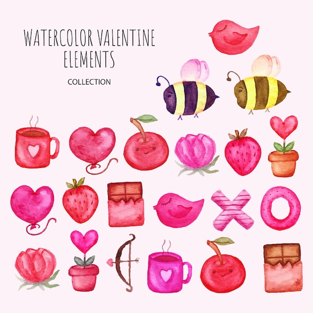 hand drawn set of valentine elements