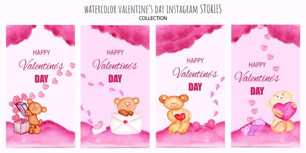 Hand drawn set of valentine instagram stories