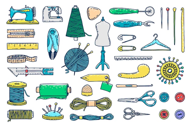 Vector hand drawn sewing icons