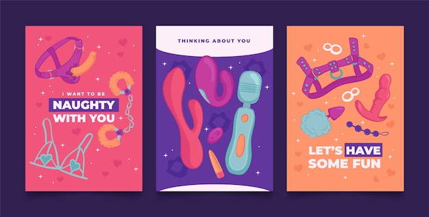 Vector hand drawn sex toys cards