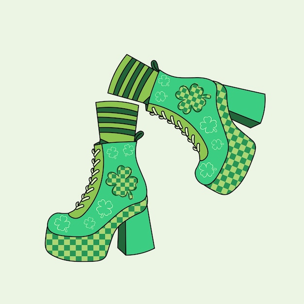 Vector hand drawn shamrock leaf with green boot vector