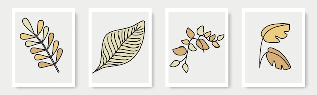 Forme disegnate a mano ed elementi di design floreale. foglie esotiche della giungla. foglie di albero moderno astratto