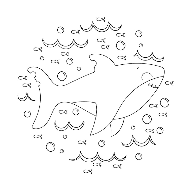 Hand drawn shark outline illustration