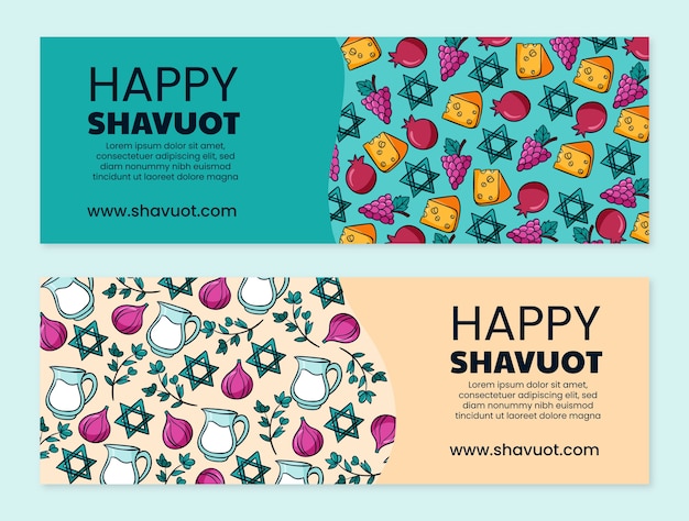 Vettore collezione di banner orizzontali shavuot disegnati a mano