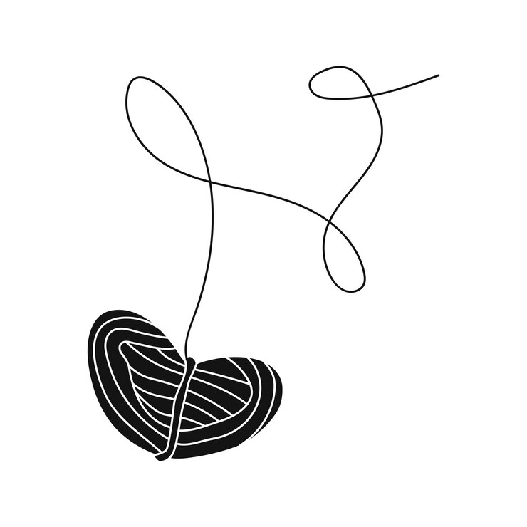 Vector hand drawn shilhouette of yarn leftovers for knitting crocheting isolated on white bg