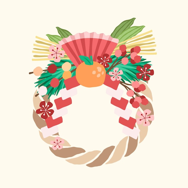 Hand drawn shimekazari wreath